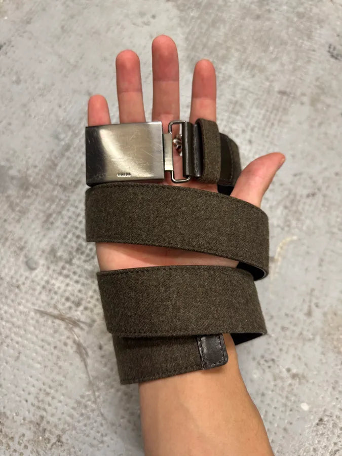 2000s Prada Military Grey Wool Leather Buckle Belt HxHygoU 1
