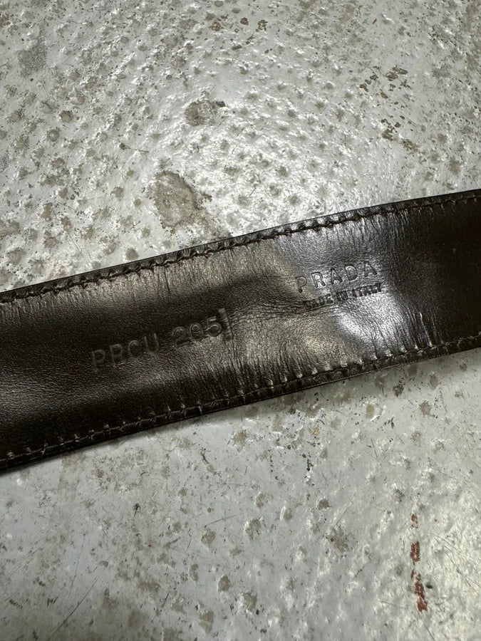 2000s Prada Military Grey Wool Leather Buckle Belt HxHygoU 6