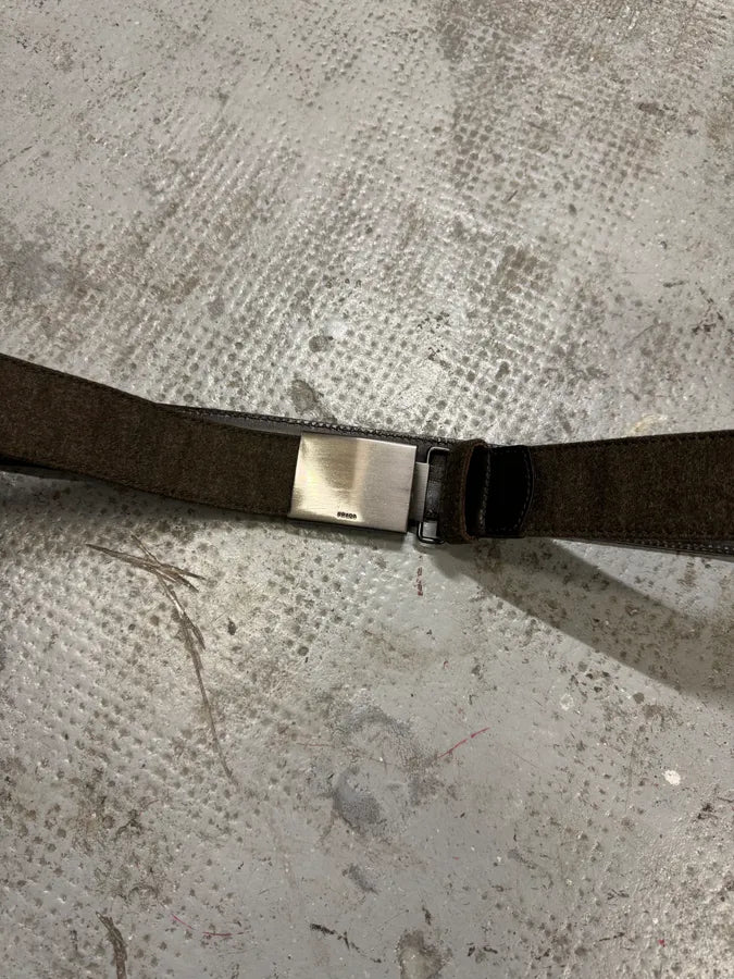2000s Prada Military Grey Wool Leather Buckle Belt HxHygoU 9