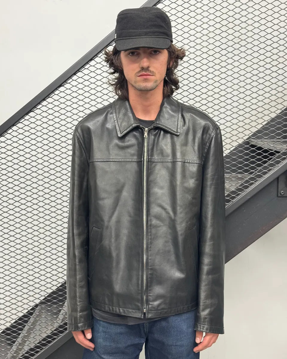 2000s Prada Minimalist Black Leather Jacket iBFpolD 1