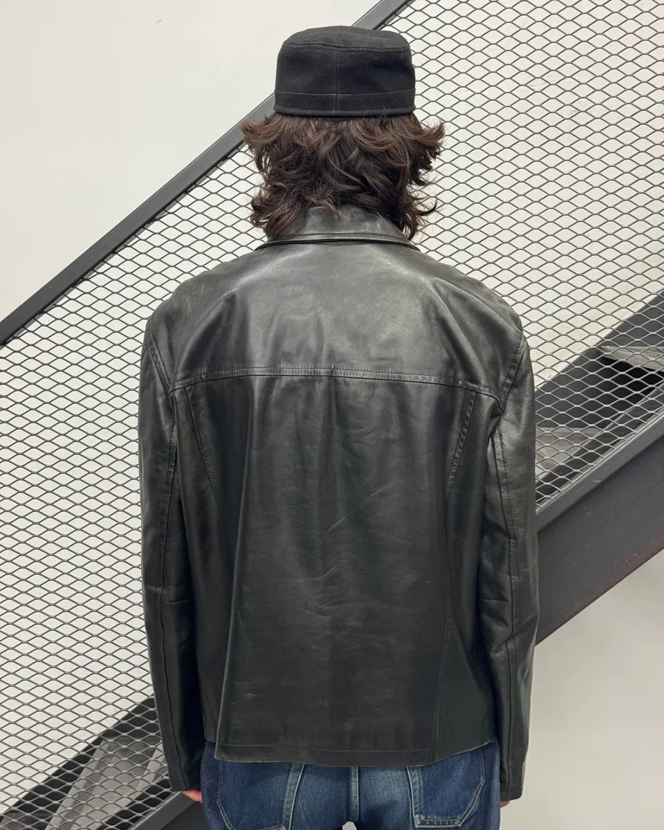 2000s Prada Minimalist Black Leather Jacket iBFpolD 2