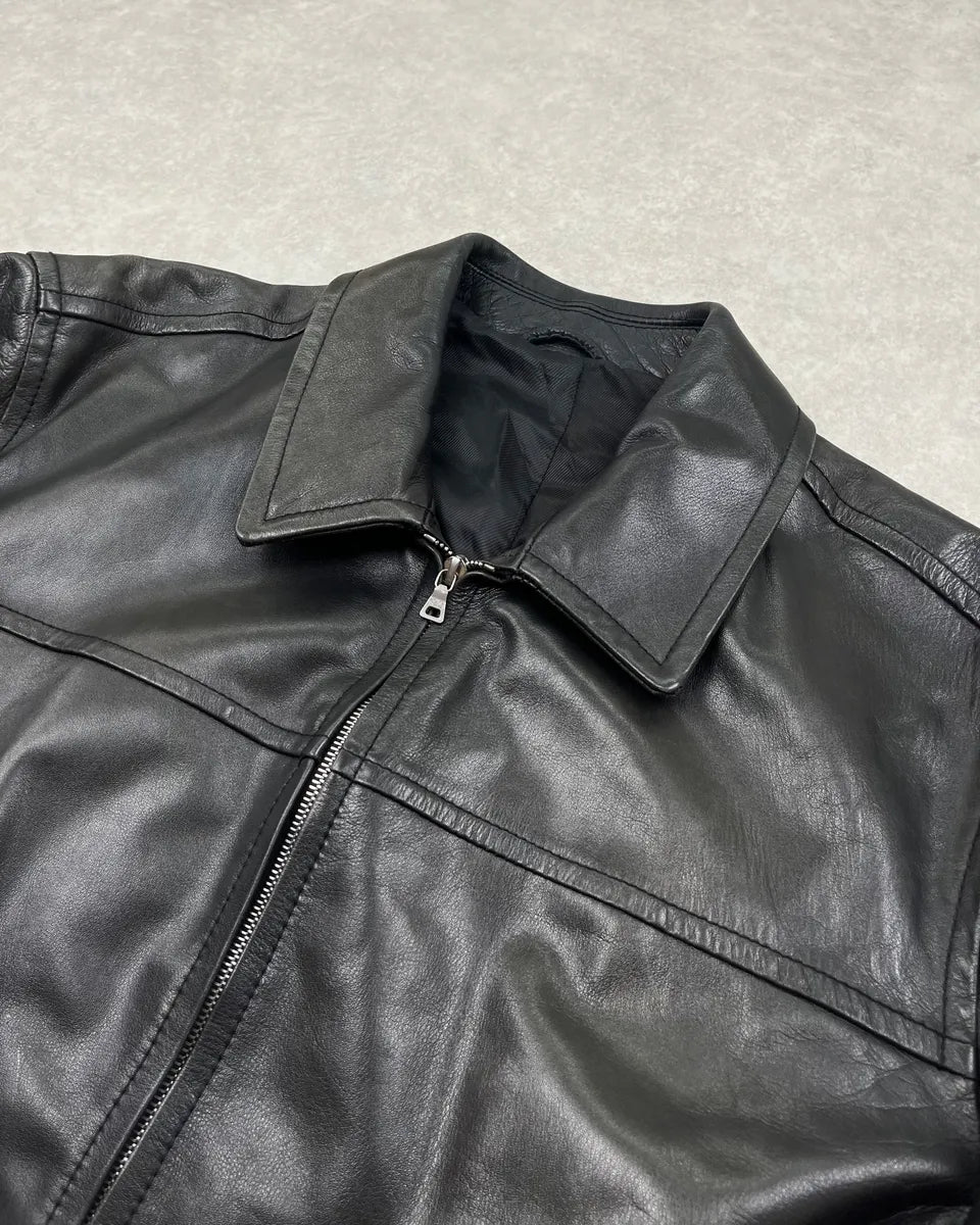 2000s Prada Minimalist Black Leather Jacket iBFpolD 4