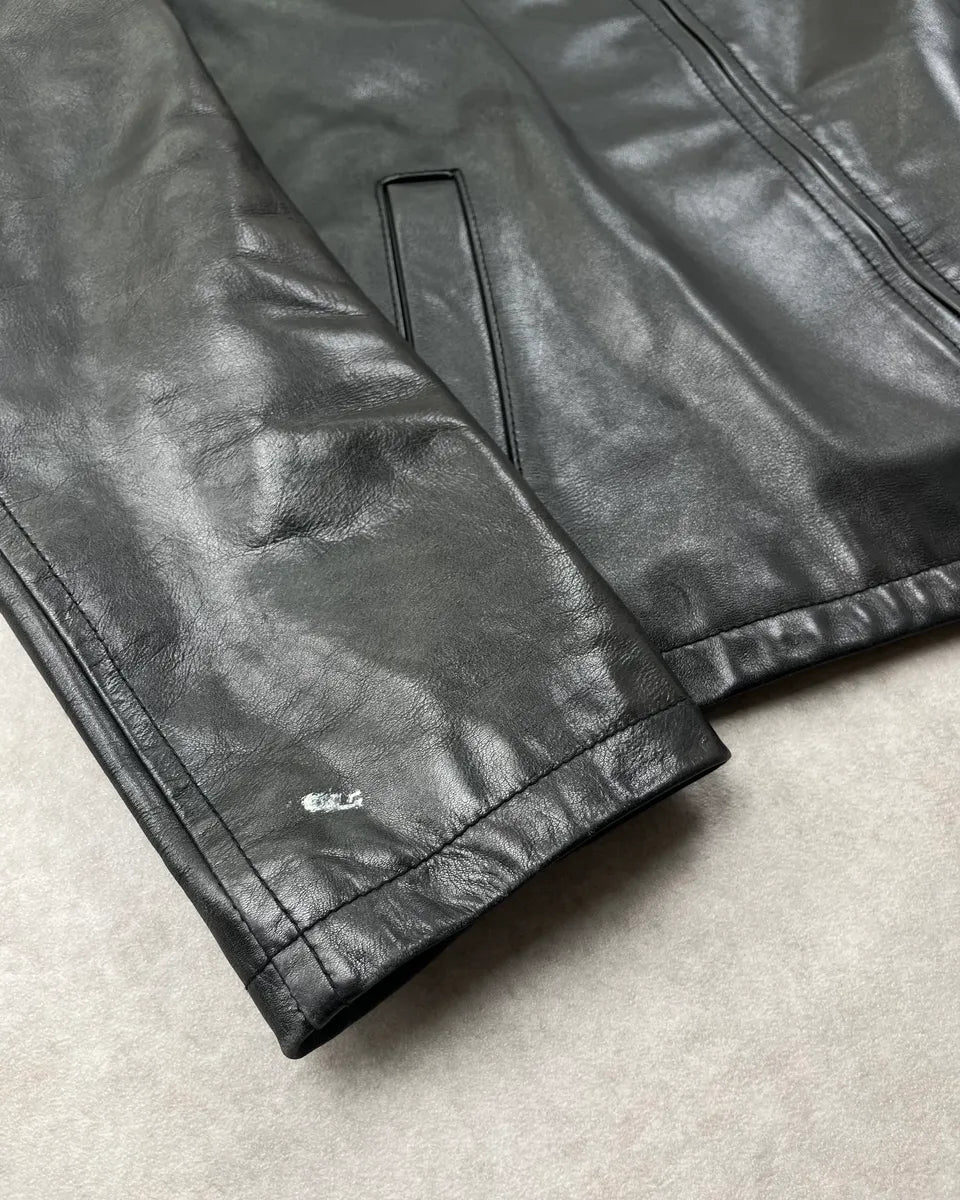2000s Prada Minimalist Black Leather Jacket iBFpolD 5
