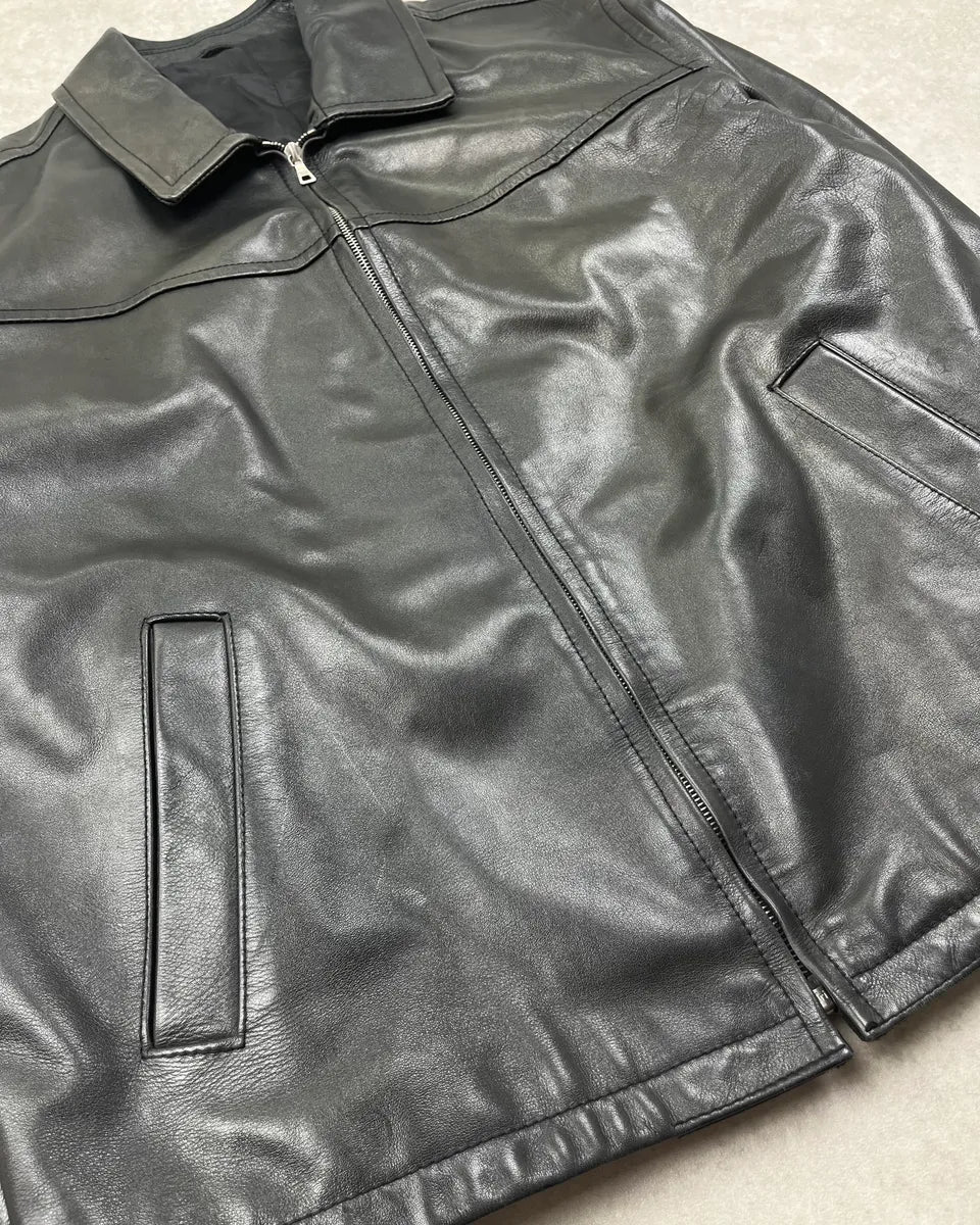 2000s Prada Minimalist Black Leather Jacket iBFpolD 6