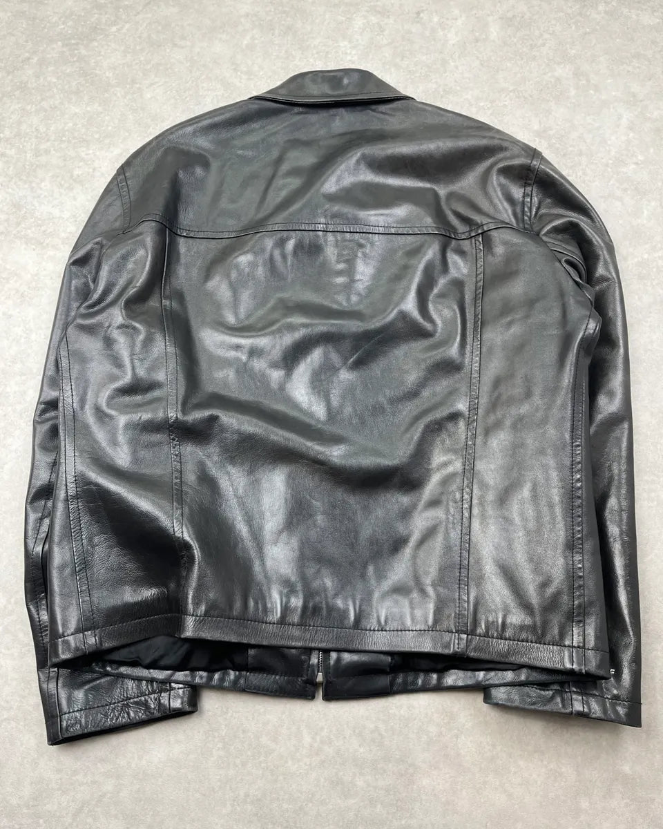 2000s Prada Minimalist Black Leather Jacket iBFpolD 7