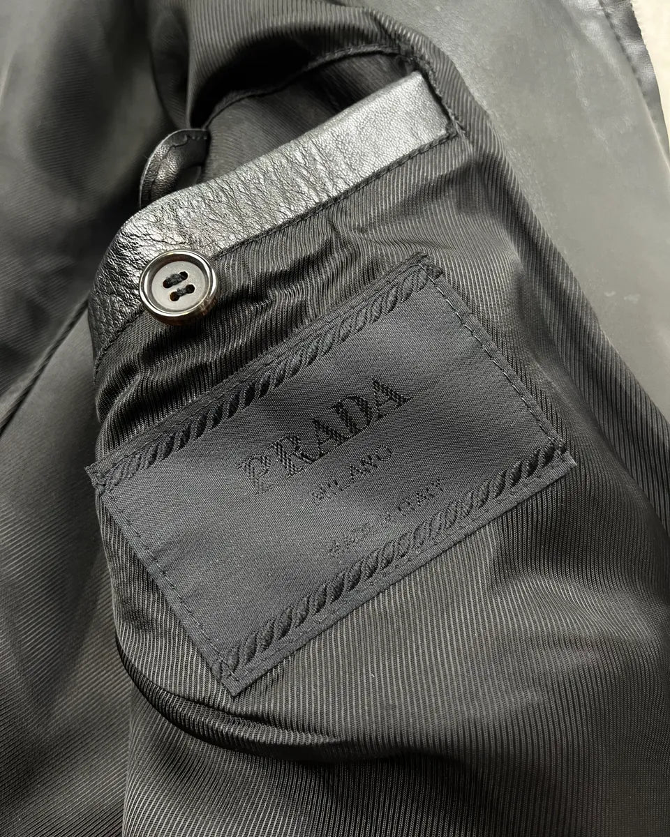 2000s Prada Minimalist Black Leather Jacket iBFpolD 9