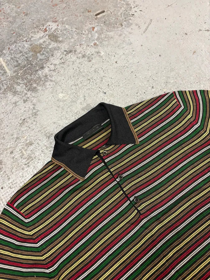 2000s Prada Multicolor Relaxed Striped Polo Shirt oECENgX 4