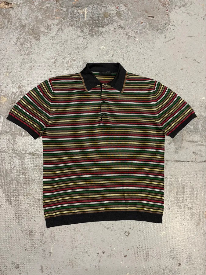 2000s Prada Multicolor Relaxed Striped Polo Shirt oECENgX 0