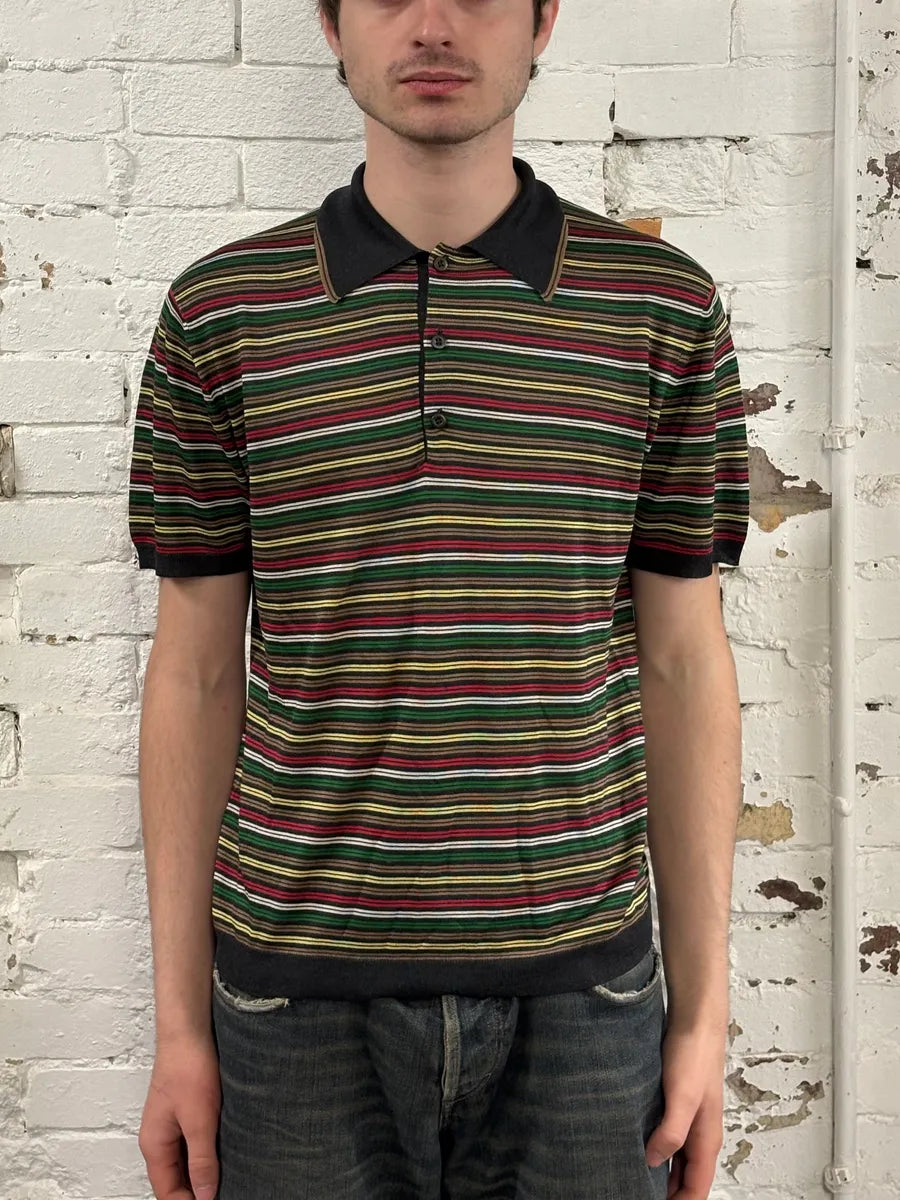 2000s Prada Multicolor Relaxed Striped Polo Shirt oECENgX 1