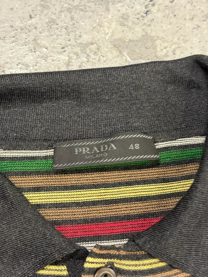 2000s Prada Multicolor Relaxed Striped Polo Shirt oECENgX 7