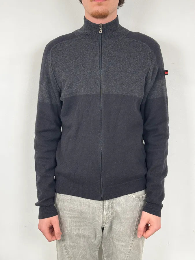 2000s Prada Navy & Grey Cashmere Zip-Up Sweater KKDvRPv 1