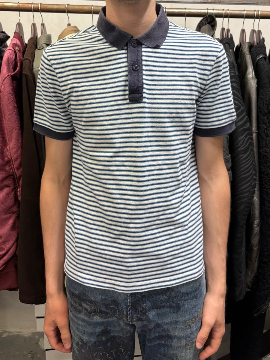 2000s Prada Navy & White Linea Rossa Striped Polo Shirt xrFLlCB 1