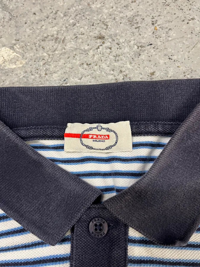 2000s Prada Navy & White Linea Rossa Striped Polo Shirt xrFLlCB 8