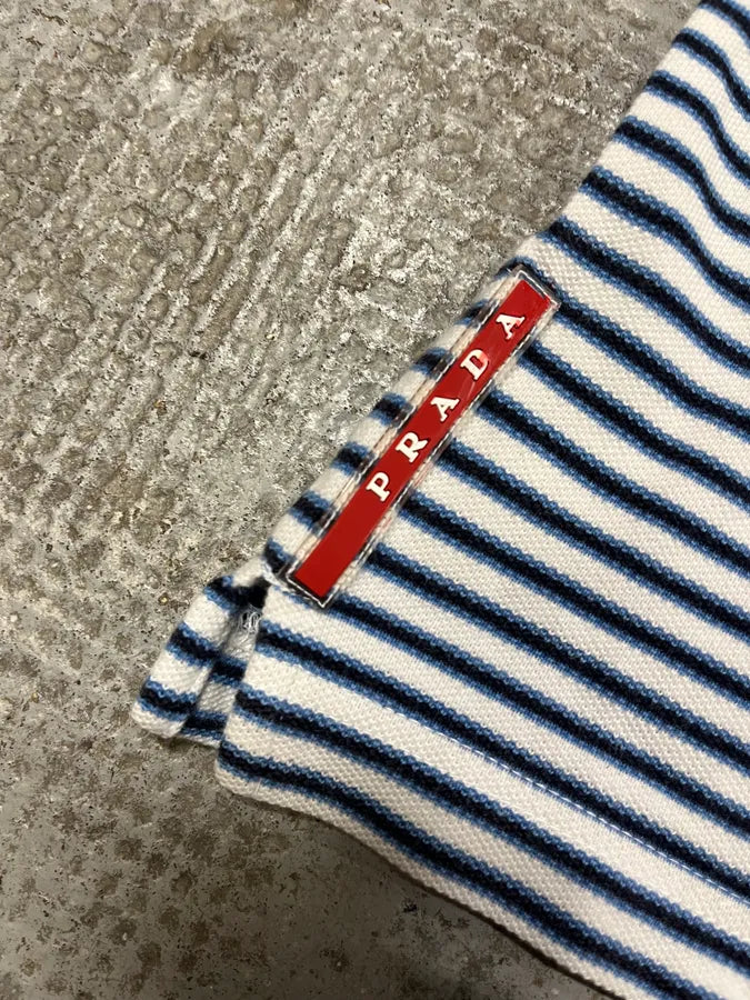 2000s Prada Navy & White Linea Rossa Striped Polo Shirt xrFLlCB 7
