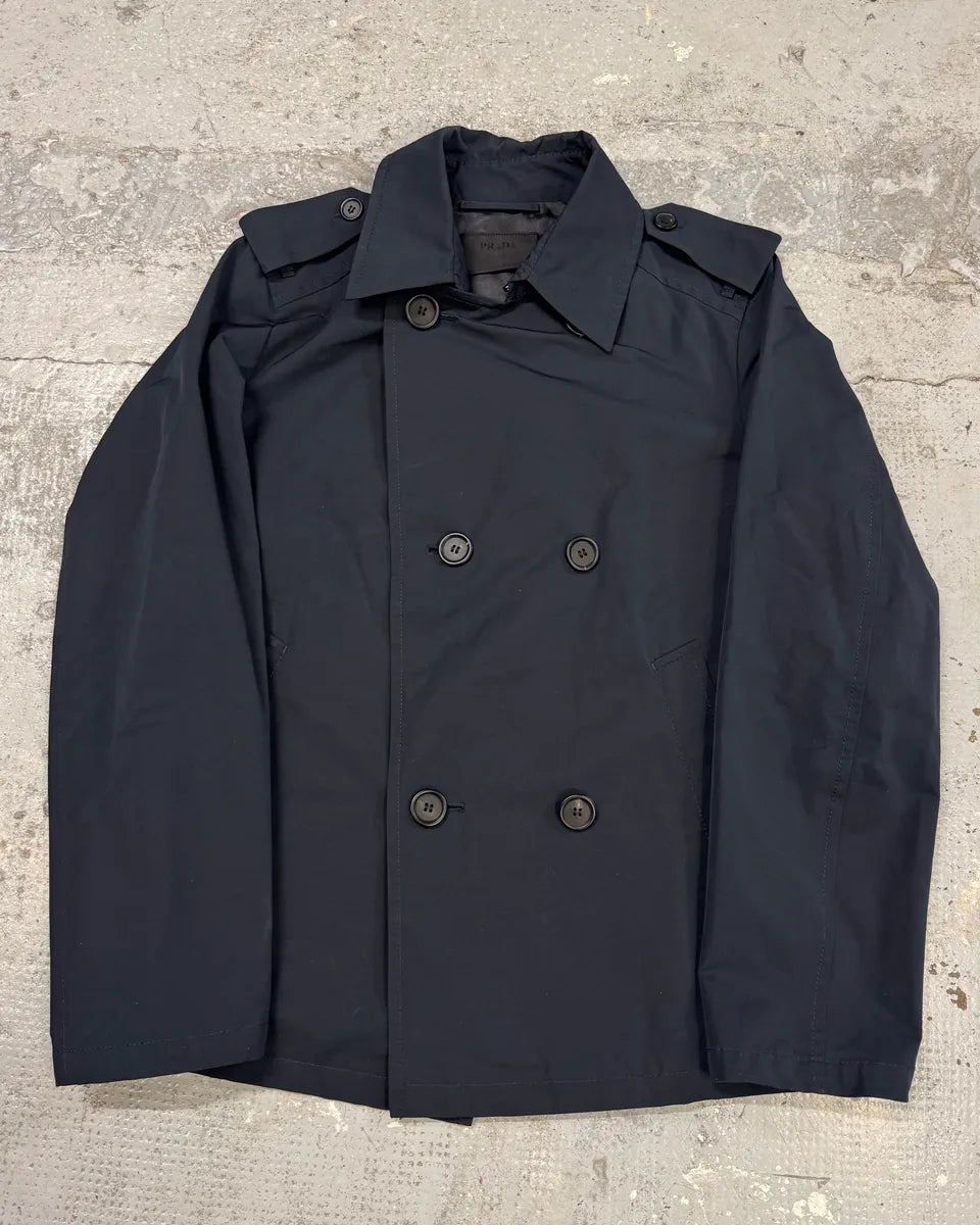 2000s Prada Navy Asymmetrical Naval Buttoned Rain Jacket bIBKMoE 0