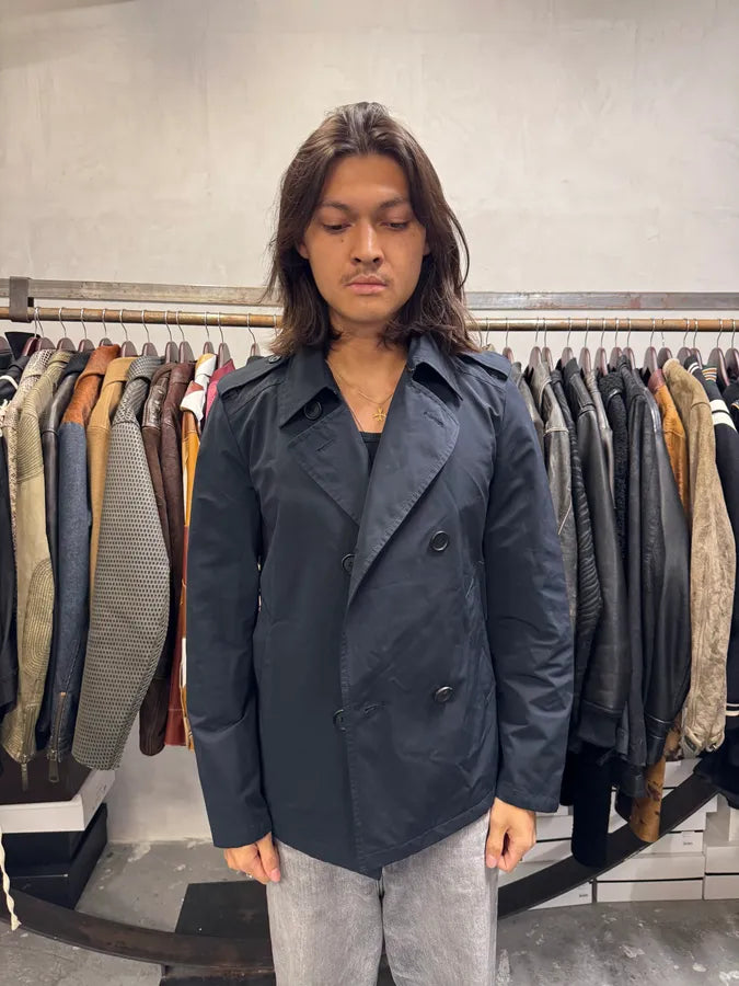 2000s Prada Navy Asymmetrical Naval Buttoned Rain Jacket bIBKMoE 1