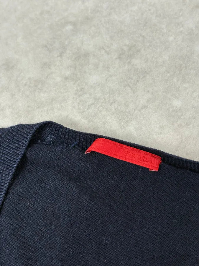 2000s Prada Navy Blue V Neck Sweater cxVVfxD 3