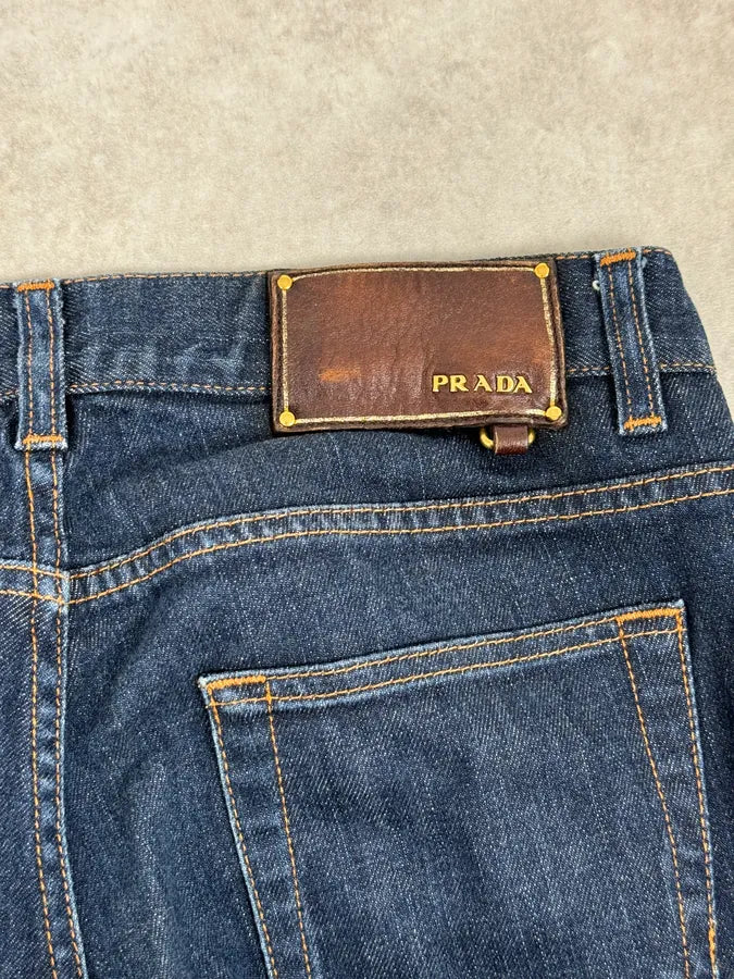 2000s Prada Navy Brut Denim Jeans cSlAUvr 8