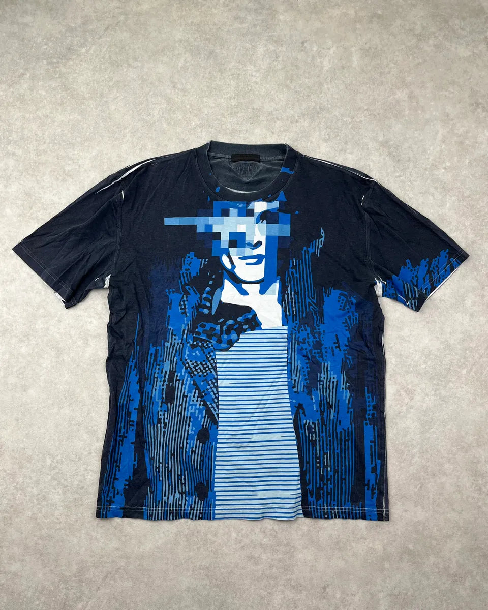 SS2013 Prada Navy Blue Mozaic Graphic T-Shirt hiyVBJi 0