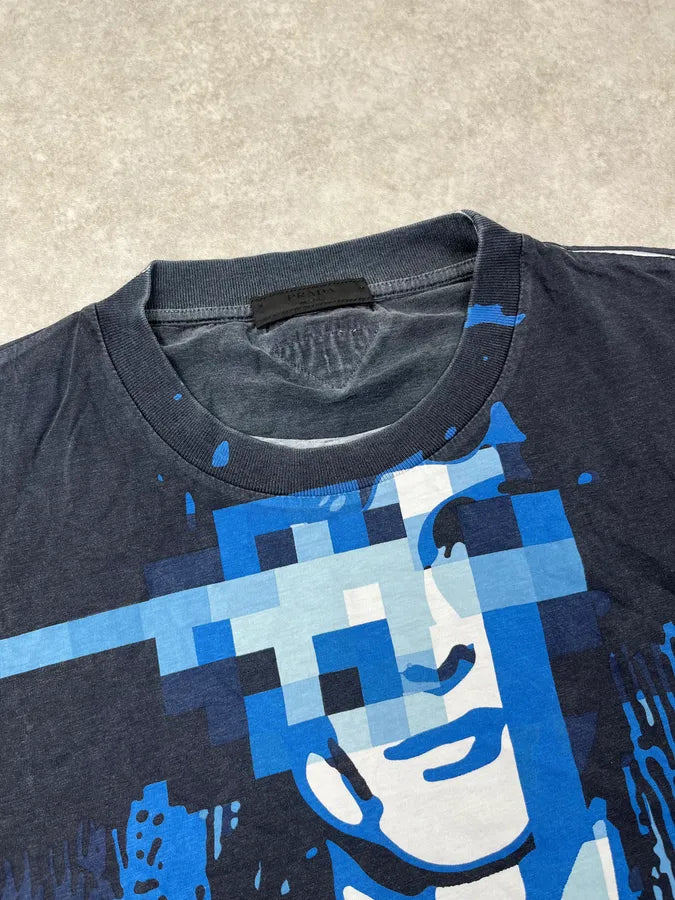 SS2013 Prada Navy Blue Mozaic Graphic T-Shirt hiyVBJi 4