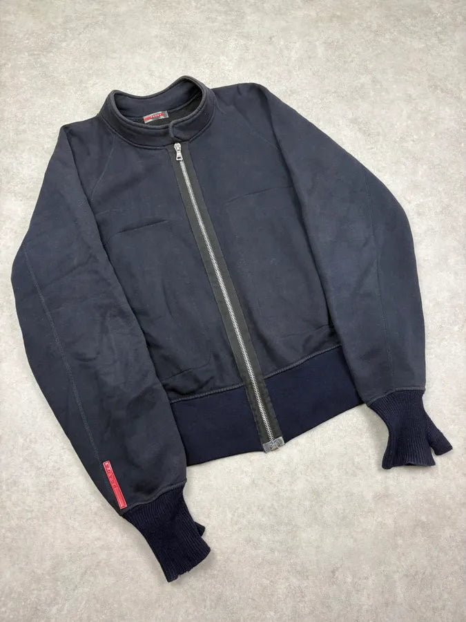 2000s Prada Navy Gloved Zip-up Cozy Sweater Jacket UKMcMOI 4