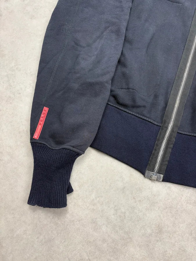 2000s Prada Navy Gloved Zip-up Cozy Sweater Jacket UKMcMOI 8