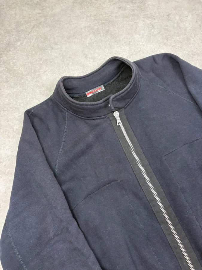 2000s Prada Navy Gloved Zip-up Cozy Sweater Jacket UKMcMOI 5