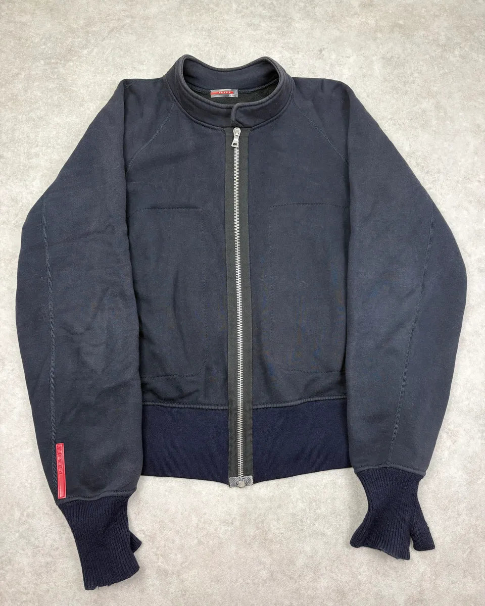 2000s Prada Navy Gloved Zip-up Cozy Sweater Jacket UKMcMOI 0