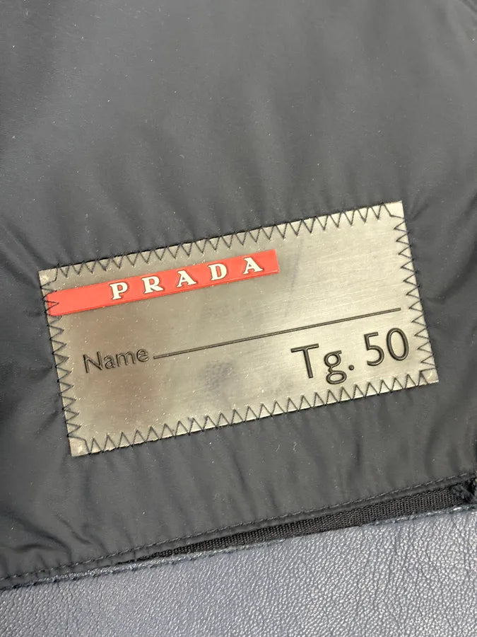 2000s Prada Navy Leather & Nylon Hybrid Biker Jacket lfrVJts 11