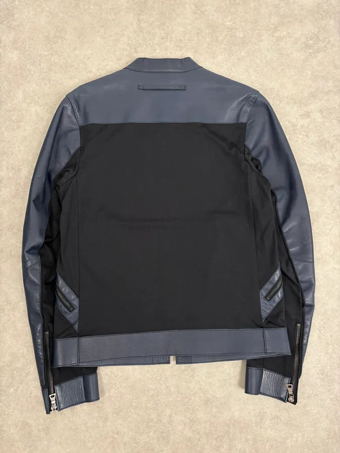 2000s Prada Navy Leather & Nylon Hybrid Biker Jacket lfrVJts 5