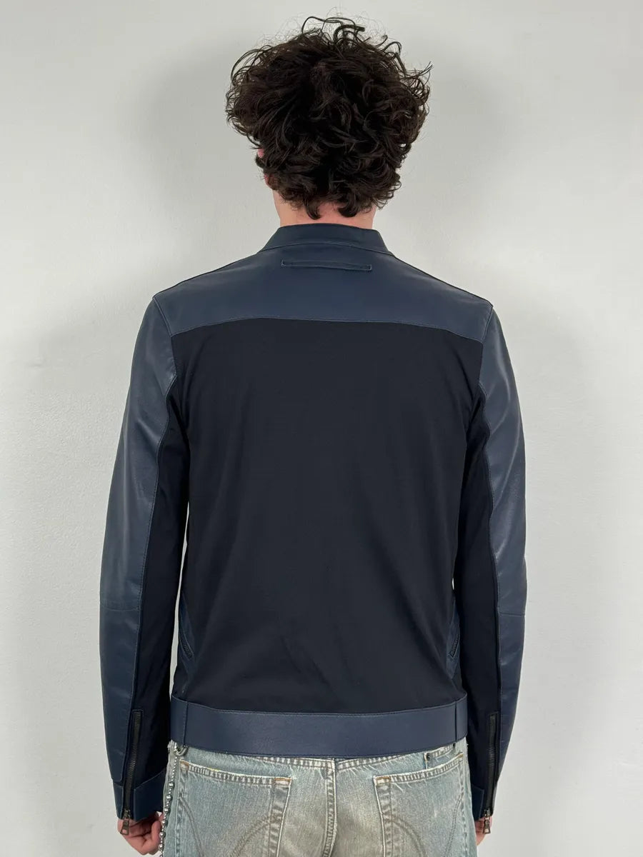 2000s Prada Navy Leather & Nylon Hybrid Biker Jacket lfrVJts 2