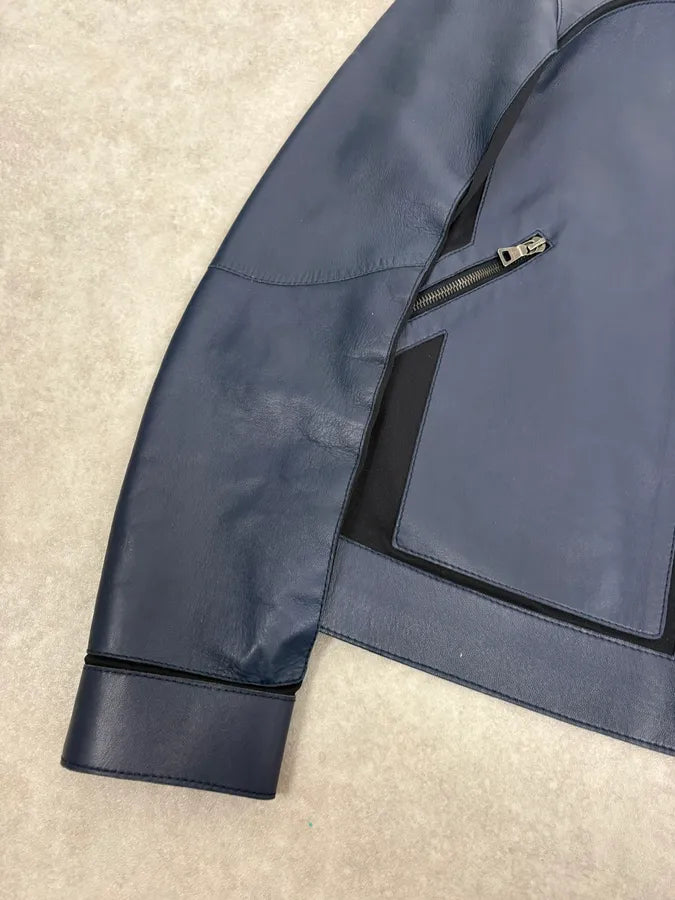 2000s Prada Navy Leather & Nylon Hybrid Biker Jacket lfrVJts 7
