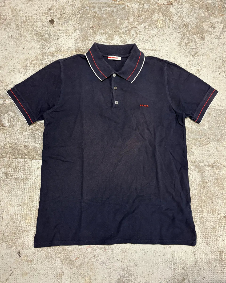 2000s Prada Navy Lined Polo Shirt FtKckVp 0