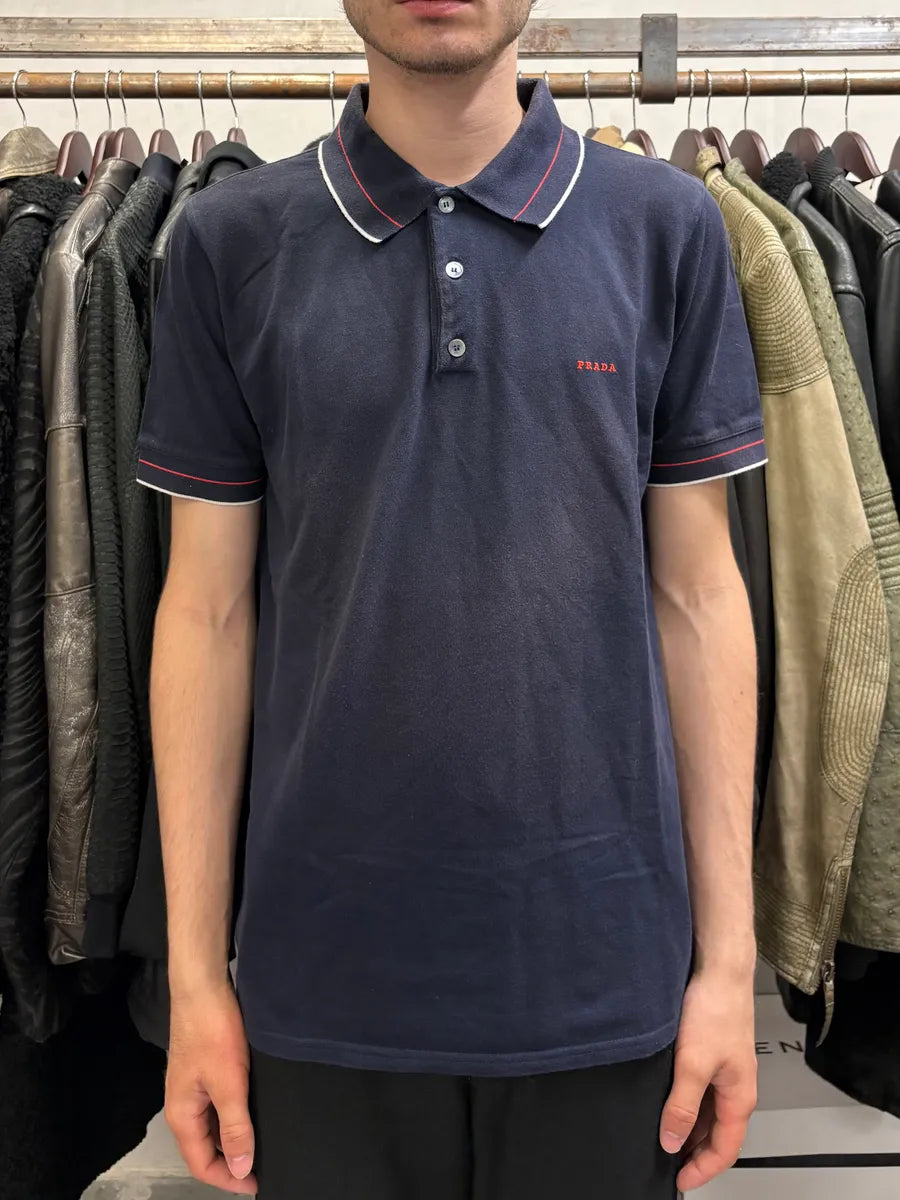 2000s Prada Navy Lined Polo Shirt FtKckVp 1