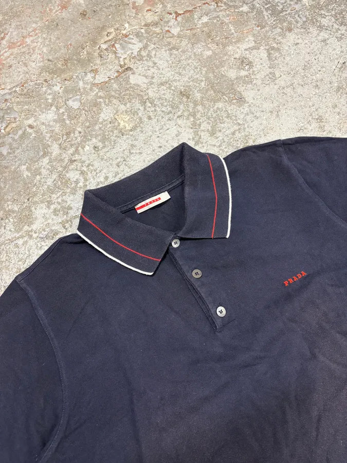 2000s Prada Navy Lined Polo Shirt FtKckVp 4