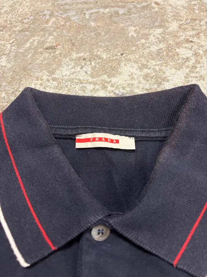 2000s Prada Navy Lined Polo Shirt FtKckVp 7