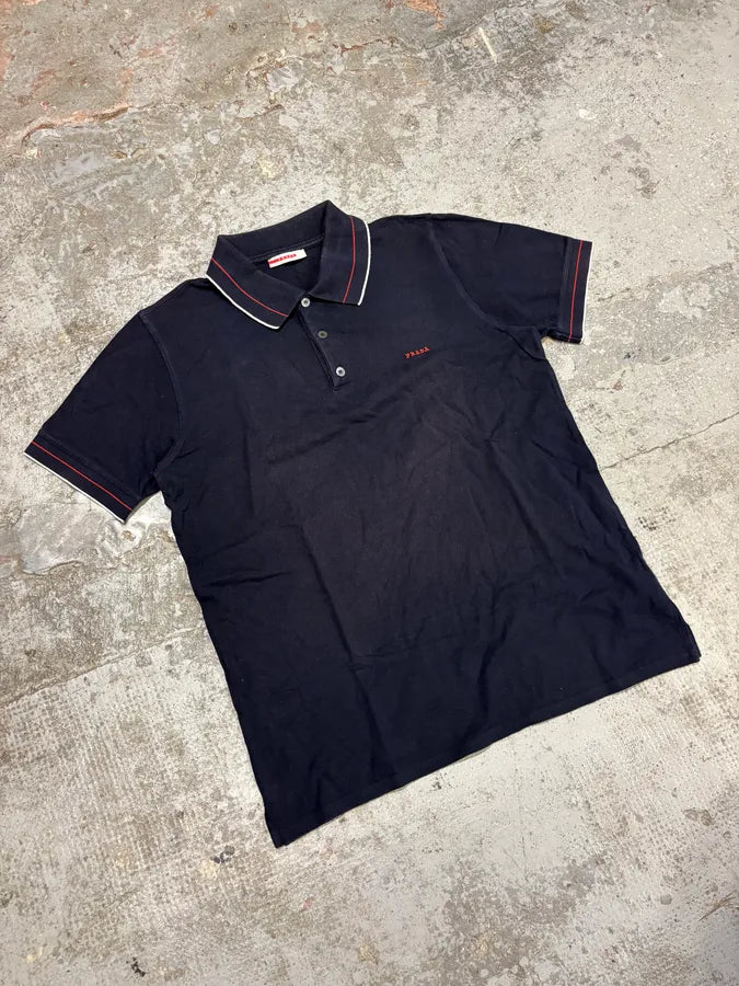 2000s Prada Navy Lined Polo Shirt FtKckVp 3