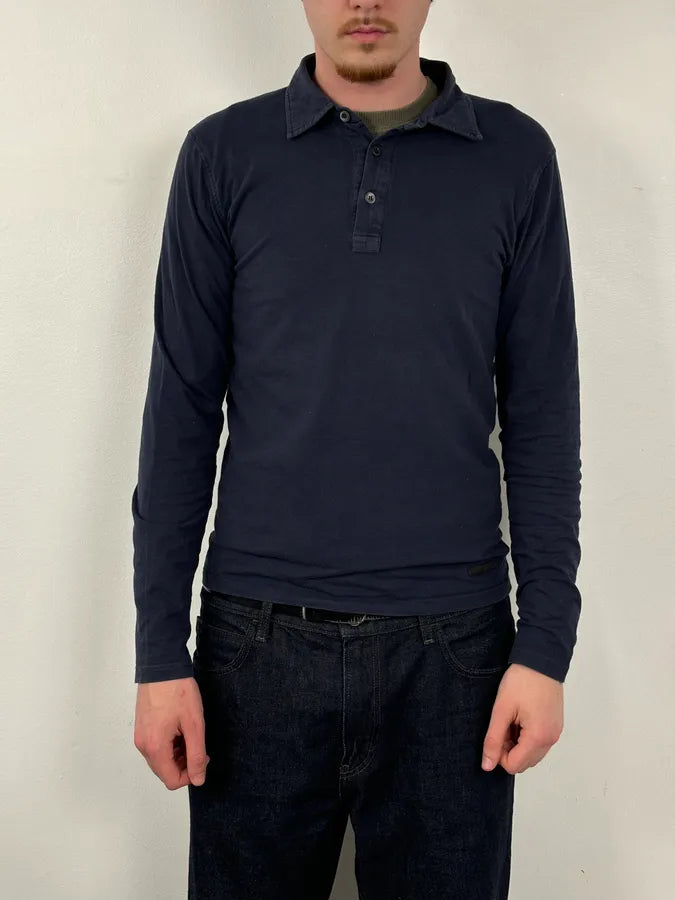 2000s Prada Navy Longsleeve Washed Polo Khvmwci 1