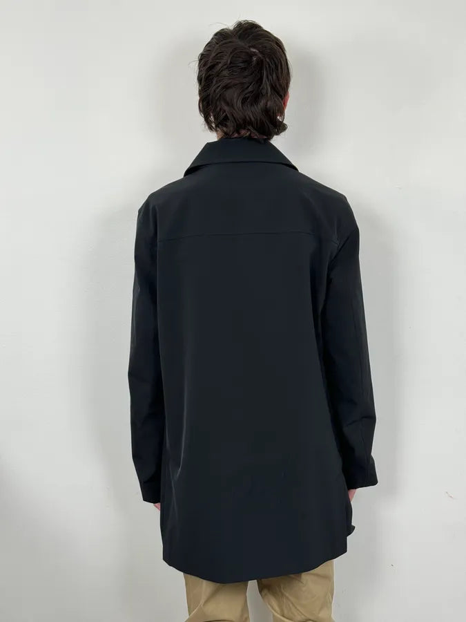 2000s Prada Navy Nylon Buttoned Class Long Jacket gGfSbQc 2
