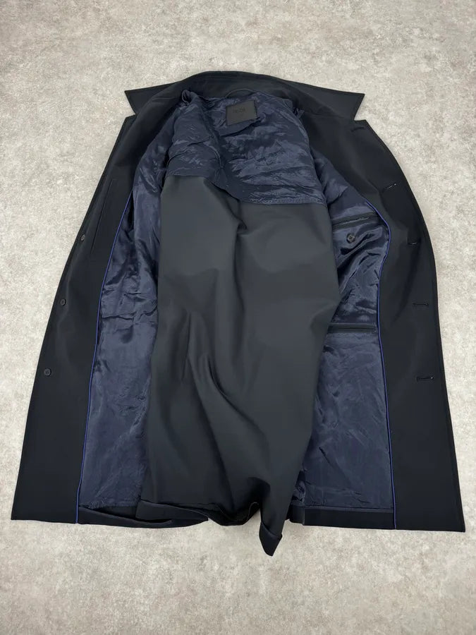 2000s Prada Navy Nylon Buttoned Class Long Jacket gGfSbQc 5