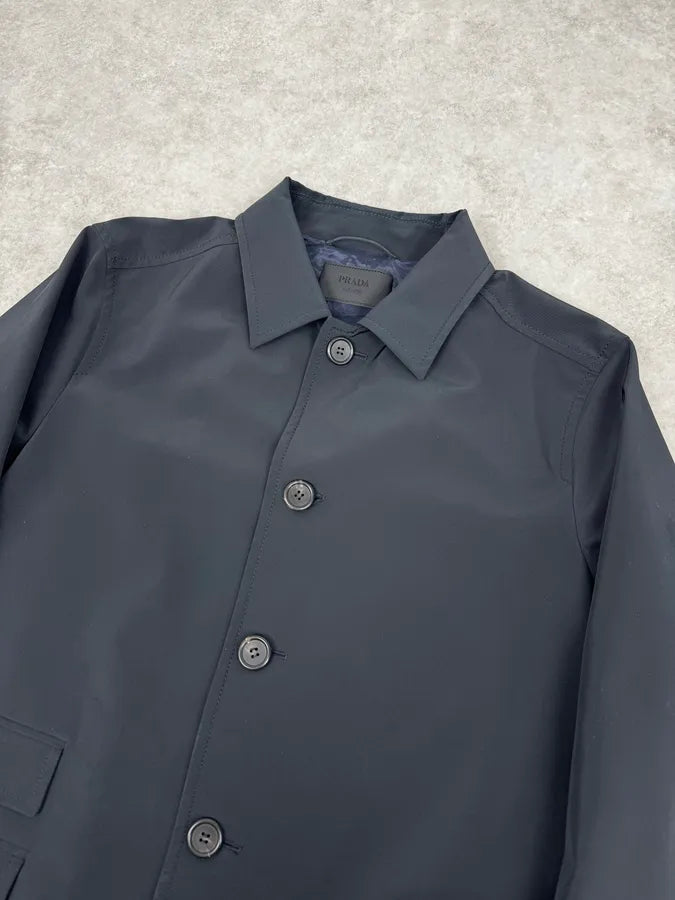 2000s Prada Navy Nylon Buttoned Class Long Jacket gGfSbQc 4