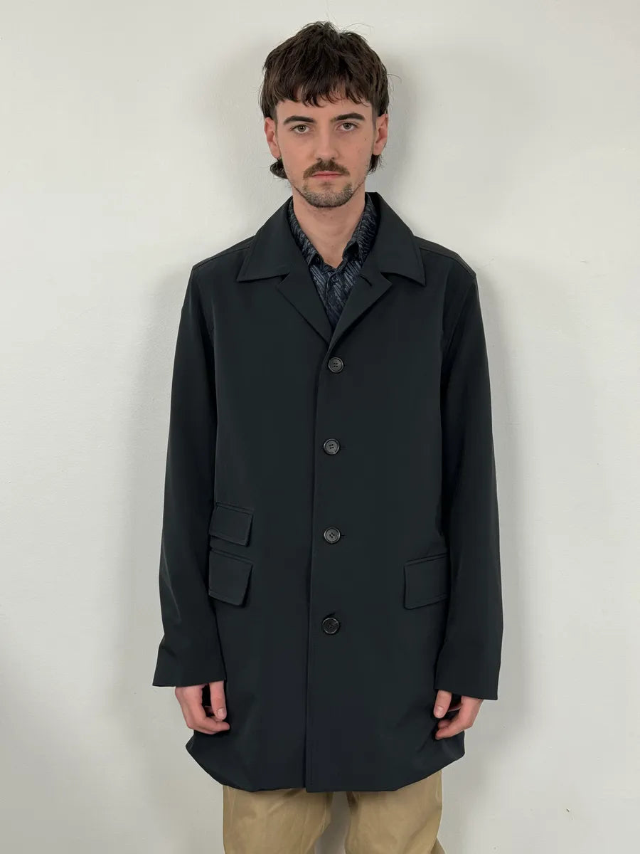 2000s Prada Navy Nylon Buttoned Class Long Jacket gGfSbQc 1