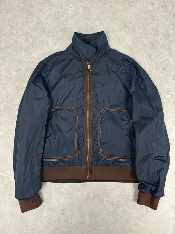 AW2010 Prada Navy Nylon Lamb Skin Trim Windbreaker Jacket cDjarkD 7