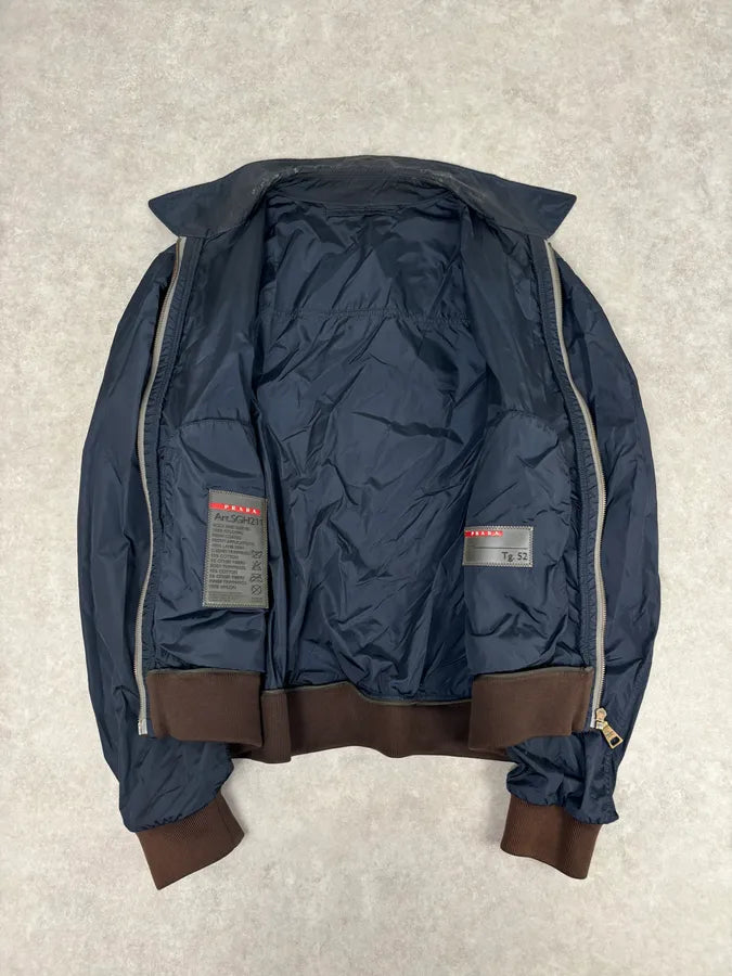 AW2010 Prada Navy Nylon Lamb Skin Trim Windbreaker Jacket cDjarkD 6