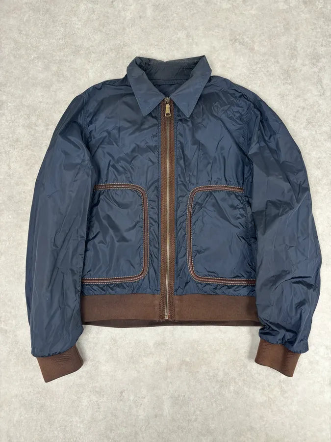 AW2010 Prada Navy Nylon Lamb Skin Trim Windbreaker Jacket cDjarkD 0