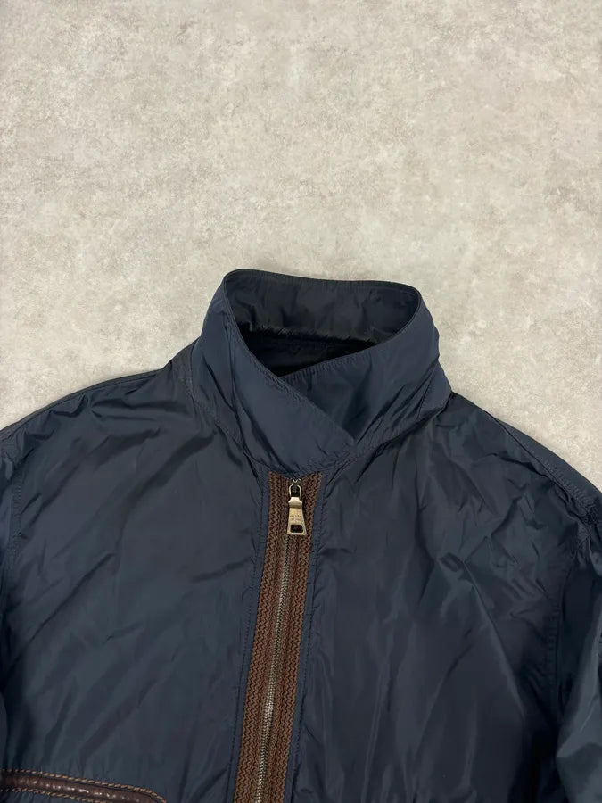 AW2010 Prada Navy Nylon Lamb Skin Trim Windbreaker Jacket cDjarkD 3