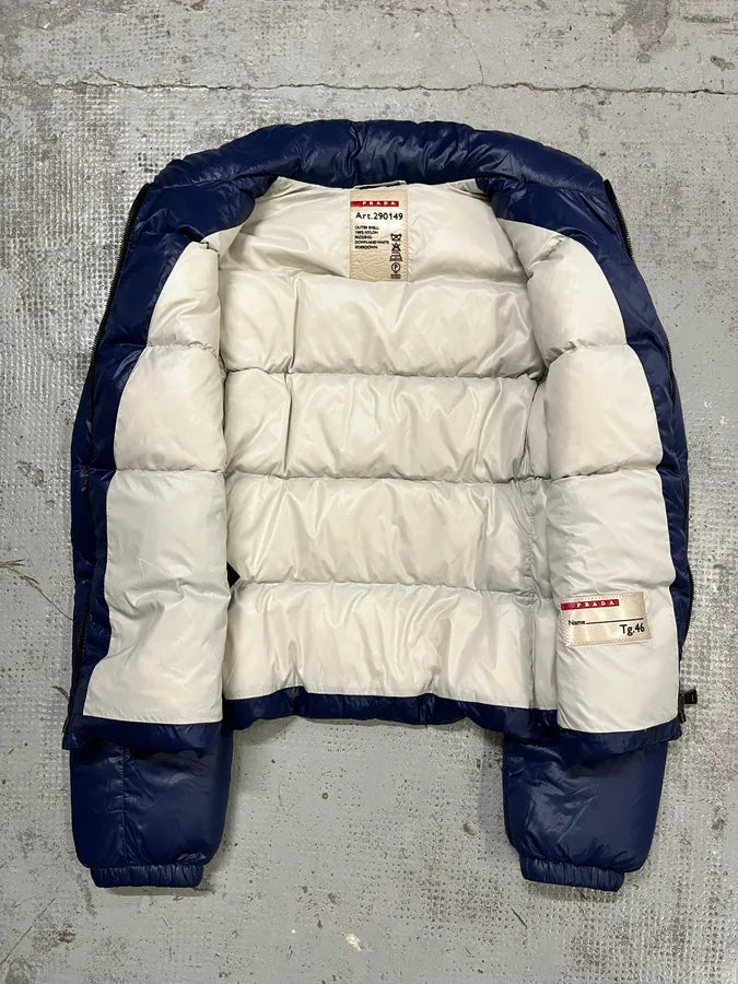 2000s Prada Navy Nylon Quilted Puffer Jacket MWflDyd 8