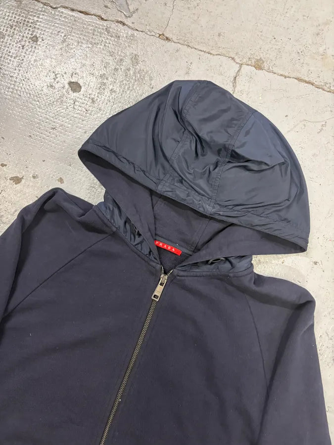 AW2014 Prada Navy Minimalist Hybrid Nylon Zip-up Hoodie  ERpJLGE 3
