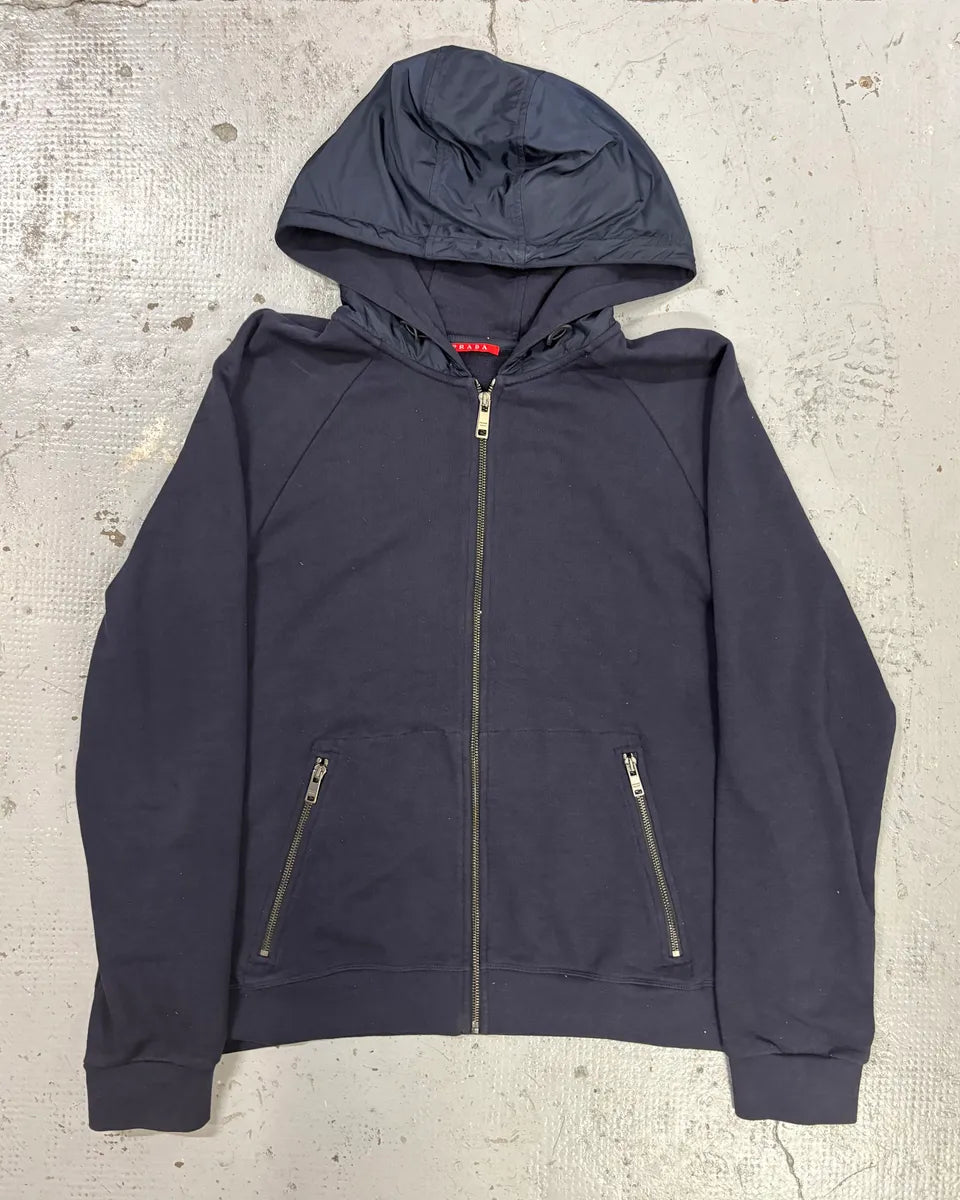 AW2014 Prada Navy Minimalist Hybrid Nylon Zip-up Hoodie  ERpJLGE 0