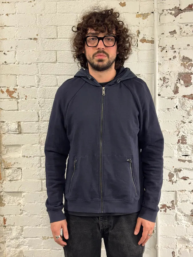 AW2014 Prada Navy Minimalist Hybrid Nylon Zip-up Hoodie  ERpJLGE 1